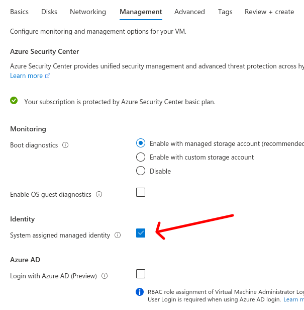 In Management, select managed identity